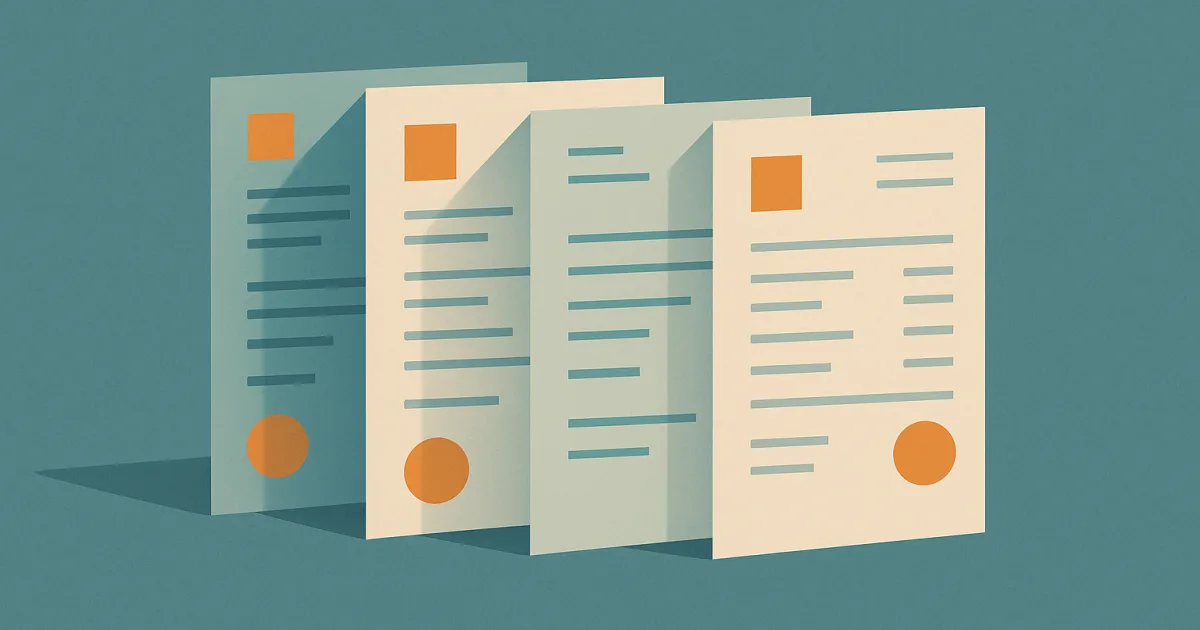 Illustratie van vier soorten energiefacturen naast elkaar uitgespreid