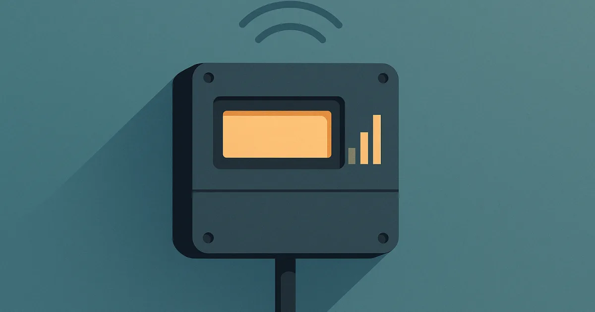 Illustratie van een digitale meter met oplichtend display en een signaalboog voor uitlezing op afstand