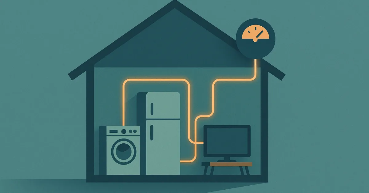Illustratie van elektriciteitsverbruik in een woning met toestellen verbonden aan de meter