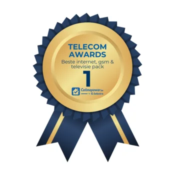 Podium met de top-3 internet + gsm + TV-packs 2024 — gewonnen door VOO Trio Giga Fast.