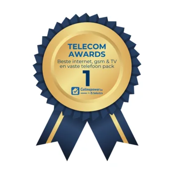 Podium met de top-3 4-in-1 packs (internet + gsm + TV + vaste telefoon) 2024 — gewonnen door VOO Quatro Giga Fast.